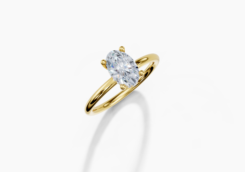 18K Oval 1 Carat G/H SI Plain Plain Hidden Halo Diamond Ring