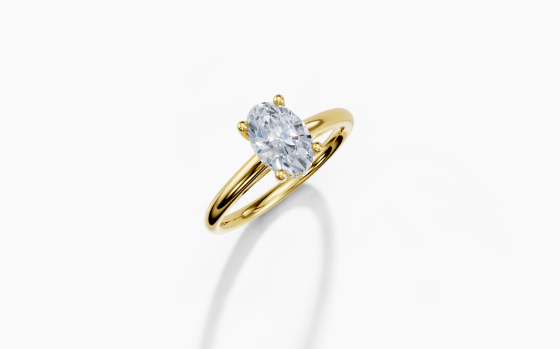 18K Oval 1 Carat F/G VS/SI Cathedral Plain Hidden Halo Diamond Ring
