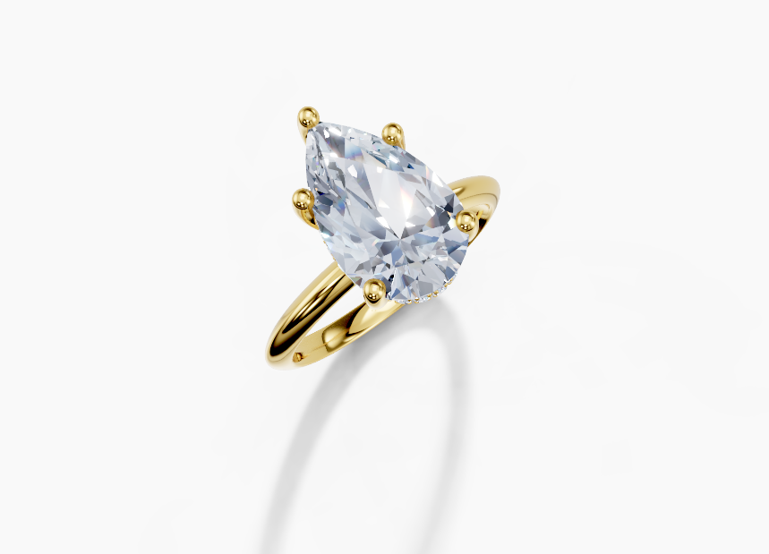 18K Pear 3 Carat F/G VS/SI Knife Edge Plain Hidden Halo Diamond Ring