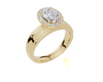 18ct Oval 1.00Carat G/H-CC SI Wide Plain Plain Single Halo Diamond Ring