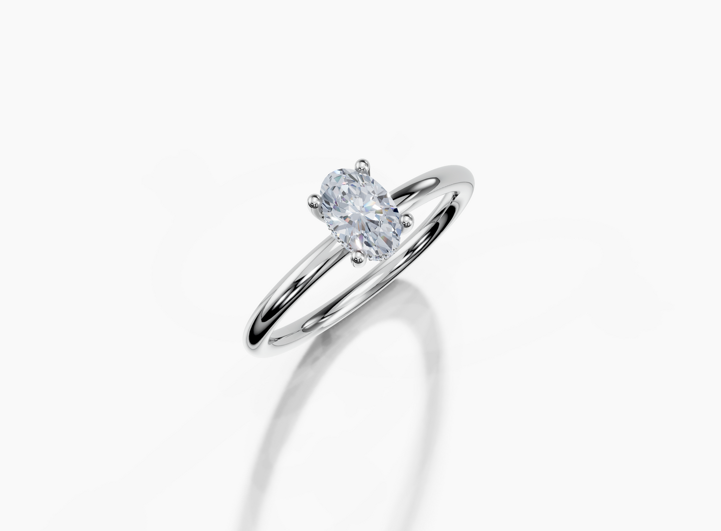 18K Oval 0.3 Carat G/H SI Plain Plain Hidden Halo Diamond Ring