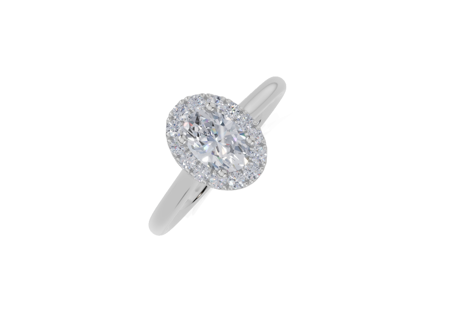 platinum Oval 0.30 Carat G/H-CC SI Cathedral Plain Single Halo Diamond Ring