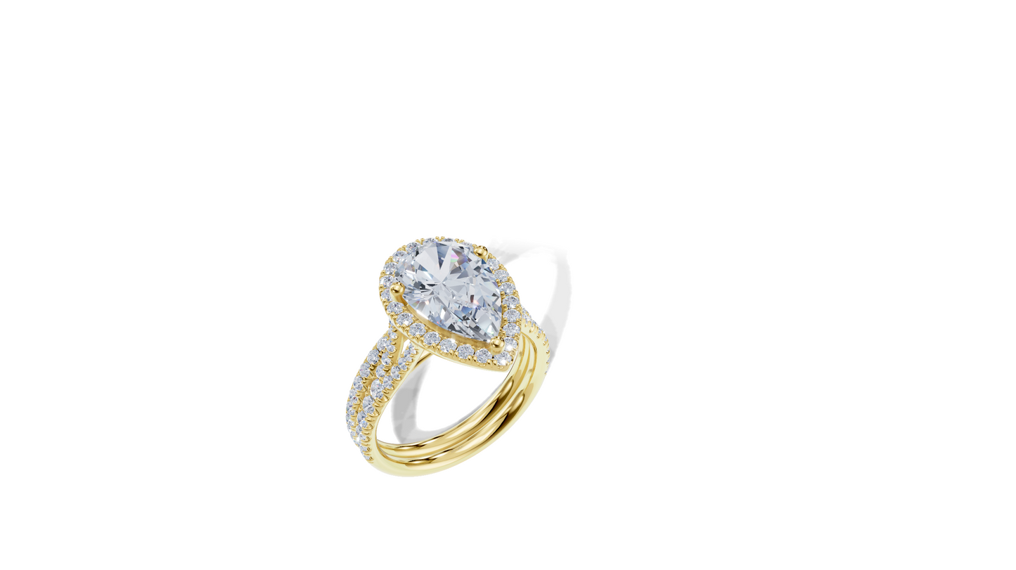 18K Pear 3 Carat G/H SI Split U Micro Single Halo Diamond Ring