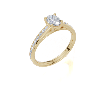 18ct Oval 0.40Carat G/H-CC SI Cathedral Channel 4Pr Diamond Ring