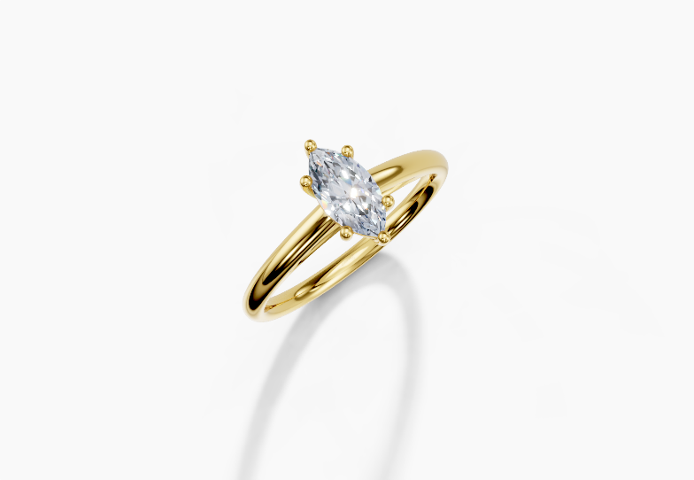 18K Marquise 0.3 Carat D/E/F VVS Cathedral Plain 6Pr Diamond Ring