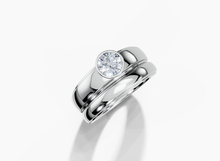 18K Round 0.5 Carat D/E/F VVS Wide Plain Plain Bezel Diamond Ring