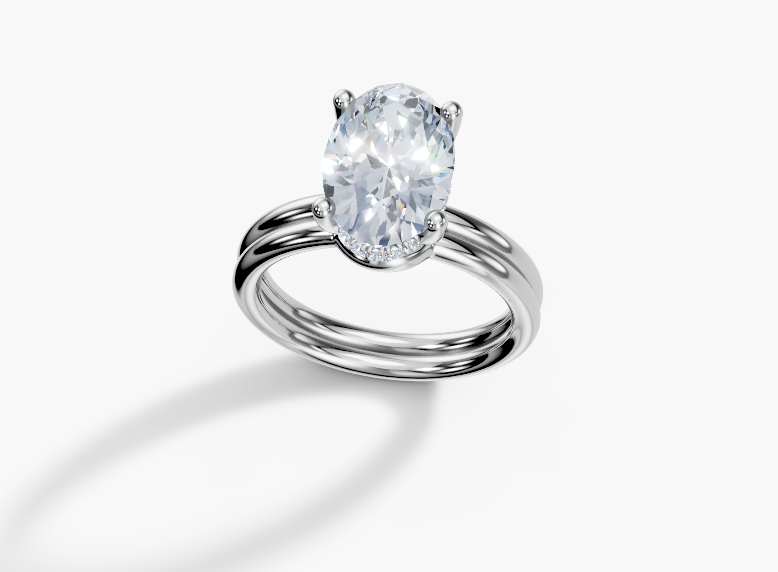 Platinum Oval 3 Carat G/H SI Plain Plain Hidden Halo Diamond Ring