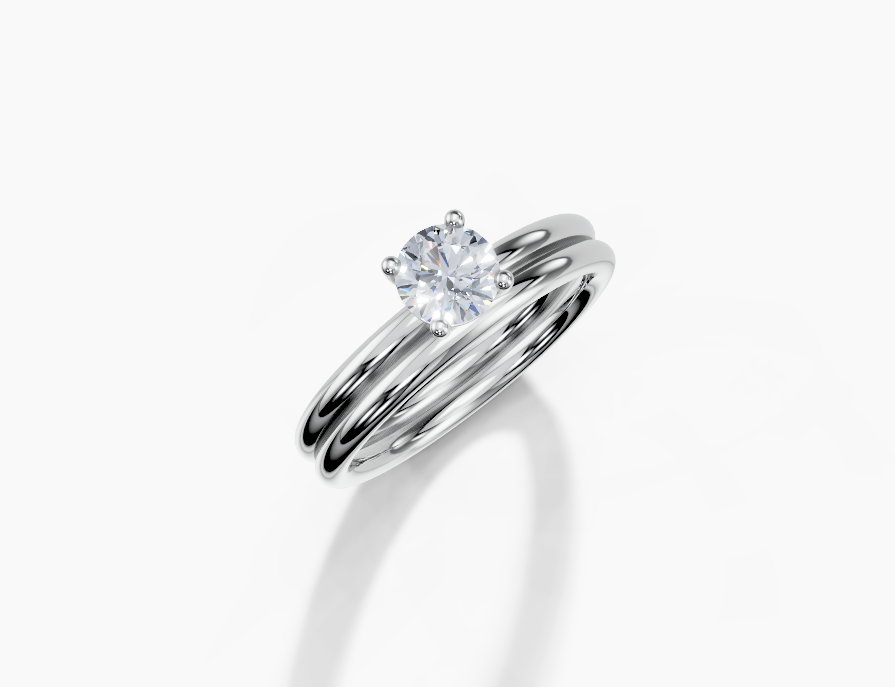 Platinum Round 0.5 Carat G/H SI Plain Plain 4Pr Diamond Ring