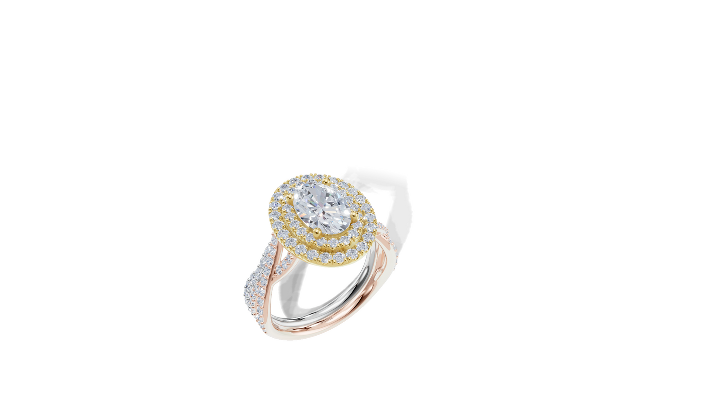 750/- Gold Rose Gold Oval Cut 2.28 Carat tw of Diamond Ring and 750/- Gold White Gold 0.30 Carat tw of Diamond Band