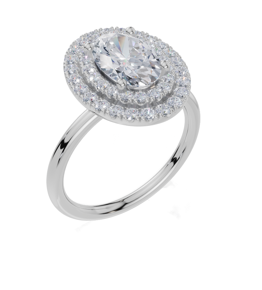 18ct Oval 1.50Carat G/H-CC SI Plain Plain Double Halo Diamond Ring