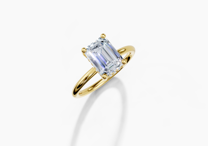 18K Emerald 2 Carat F/G VS/SI Plain Plain Hidden Halo Diamond Ring