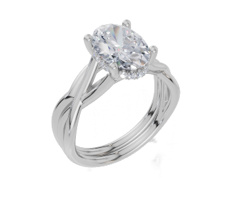18ct Oval 2.00Carat G/H-RA SI Twisted Plain Hidden Halo Diamond Ring