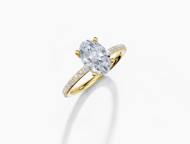 18K Oval 1.5 Carat D/E/F VS/VVS Plain Plate Prong Hidden Halo Diamond Ring
