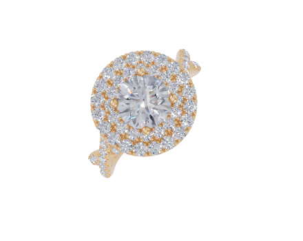 18ct Round 1.00Carat F/G VS/SI Twisted U Micro Double Halo Diamond Ring
