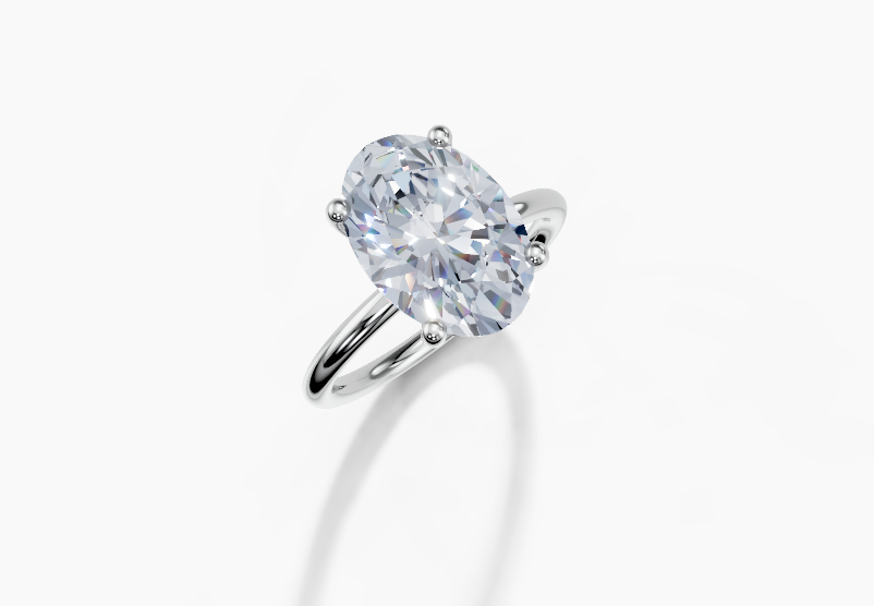 18K Oval 4 Carat D/E/F VS/VVS Plain Plain Hidden Halo Diamond Ring