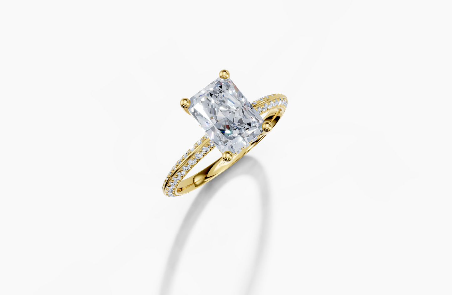 18K Radiant 1.5 Carat D/E/F VS/VVS Knife Edge U Micro Hidden Halo Diamond Ring