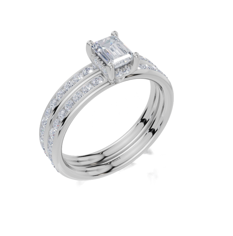 18ct Emerald 0.50Carat F/G VS/SI Plain Channel Hidden Halo Diamond Ring