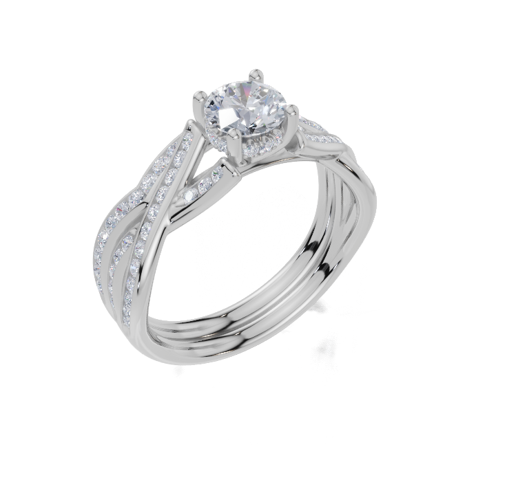 18ct Round 0.30Carat G/H-CC SI Twisted U Micro Hidden Halo Diamond Ring