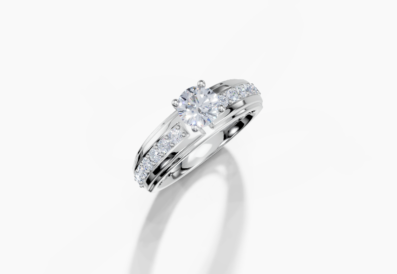 Platinum Round 0.4 Carat D/E/F VS/VVS Wide Plain Plate Prong 4Pr Diamond Ring