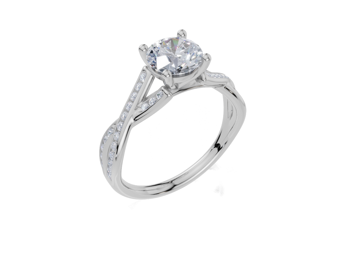 18ct Round 1.00Carat E/F-CC VS Twisted Channel 4Pr Diamond Ring