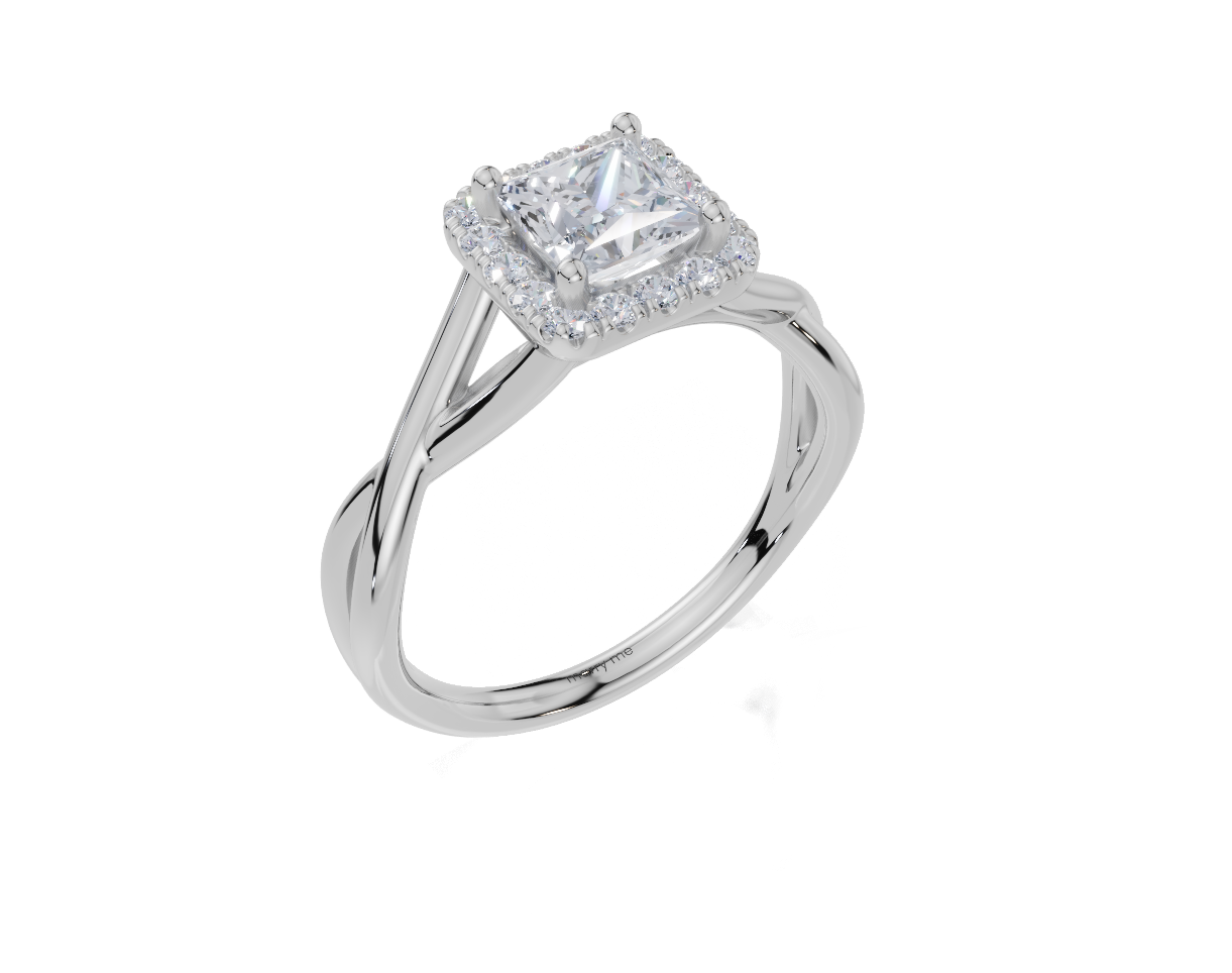 18ct Princess 0.75Carat G/H-CC SI Twisted Plain Single Halo Diamond Ring