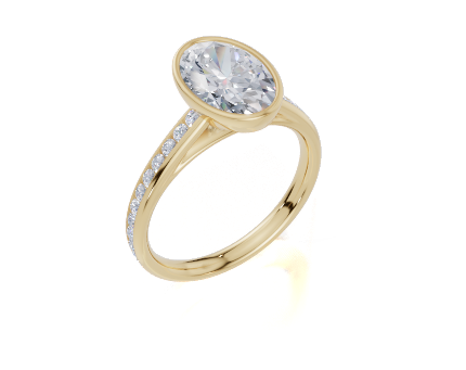 18ct Oval 2.00Carat G/H-CC SI Cathedral Channel 4Pr Diamond Ring