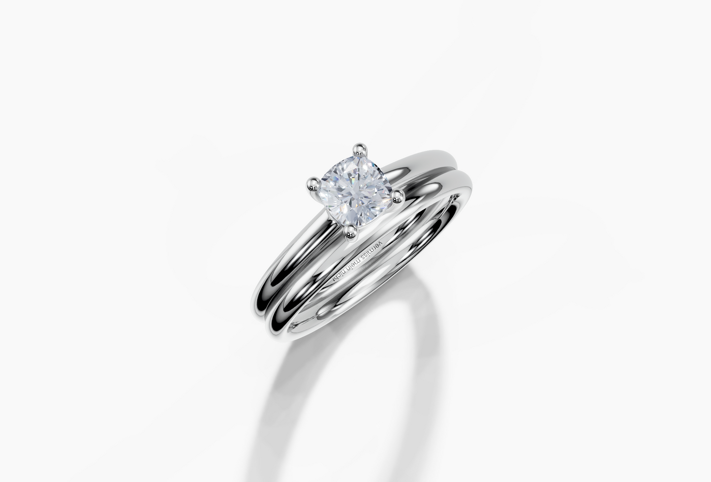 Platinum Cushion 0.3 Carat F/G VS/SI Cathedral Plain 4Pr Diamond Ring