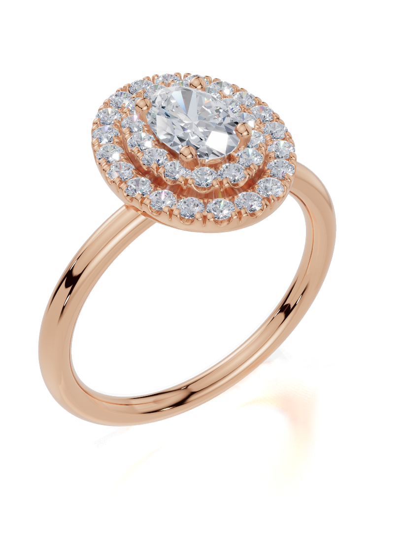 18ct Oval 0.30Carat G/H-CO SI Plain Plain Double Halo Diamond Ring