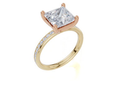 18ct Princess 3.00Carat D/E/F-LG VS/VVS Plain Channel 4Pr Diamond Ring