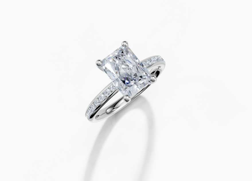 18K Radiant 2 Carat G/H SI Plain Channel 4Pr Diamond Ring