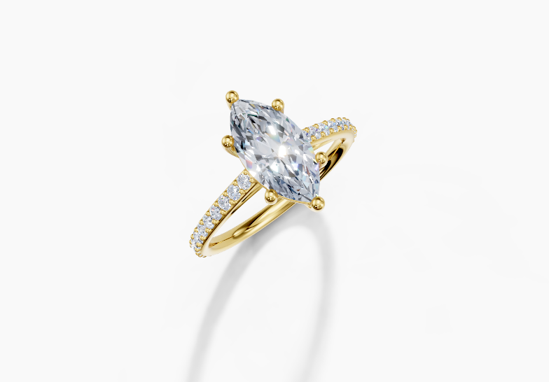 18K Marquise 1.5 Carat G/H SI Cathedral Plate Prong 6Pr Diamond Ring