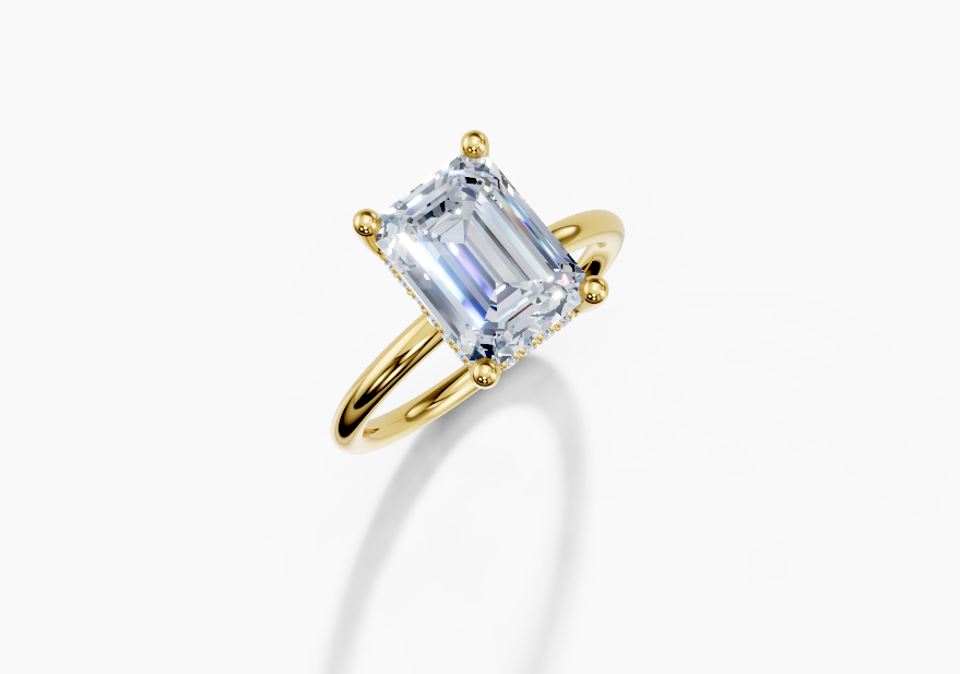 18K Emerald 3 Carat F/G VS/SI Plain Plain Hidden Halo Diamond Ring
