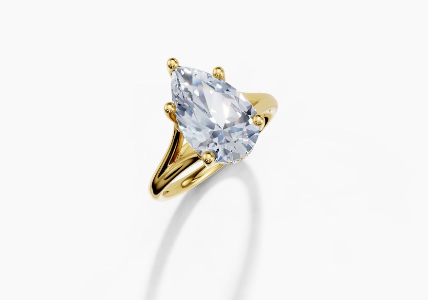 18K Pear 3 Carat F/G VS/SI Split Plain Hidden Halo Diamond Ring