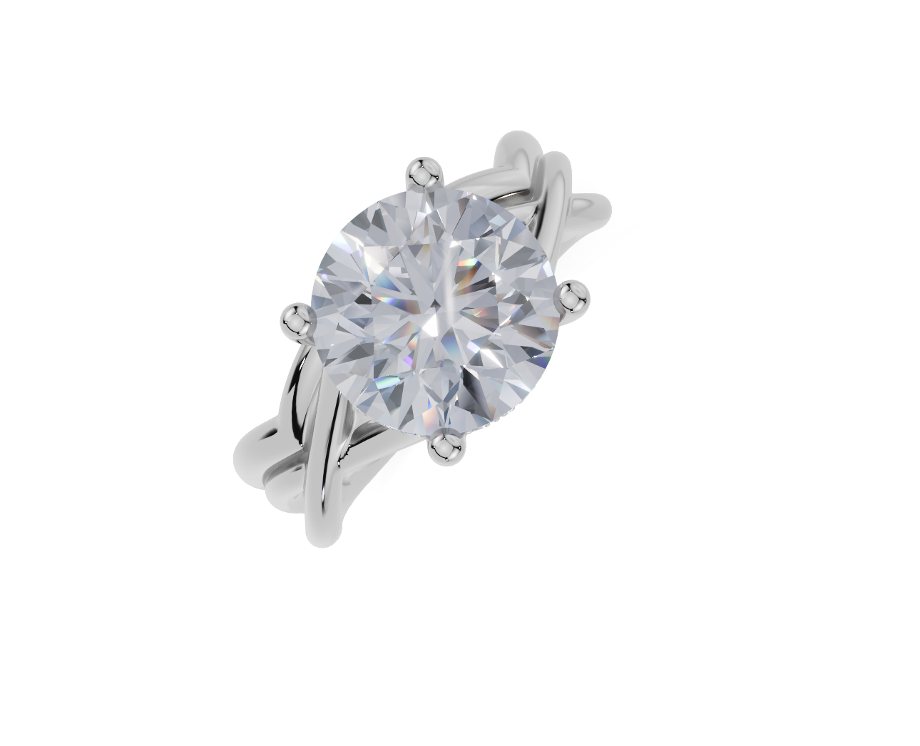 platinum Round 3.00 Carat F/G VS/SI Twisted Plain Hidden Halo Diamond Ring