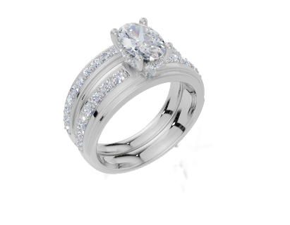 18ct Oval 1.00Carat D/E/F-RA VS/VVS Wide Plain Plate Prong Hidden Halo Diamond Ring