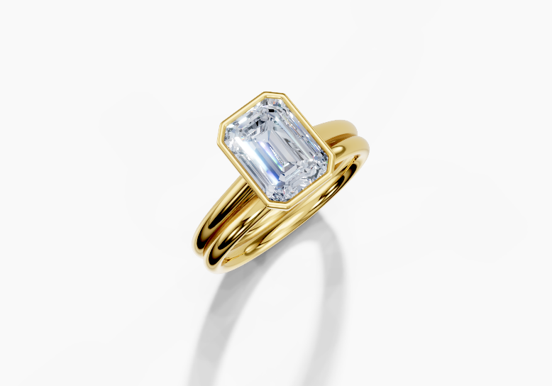 18K Emerald 2 Carat D/E/F VS/VVS Cathedral Plain Bezel Diamond Ring