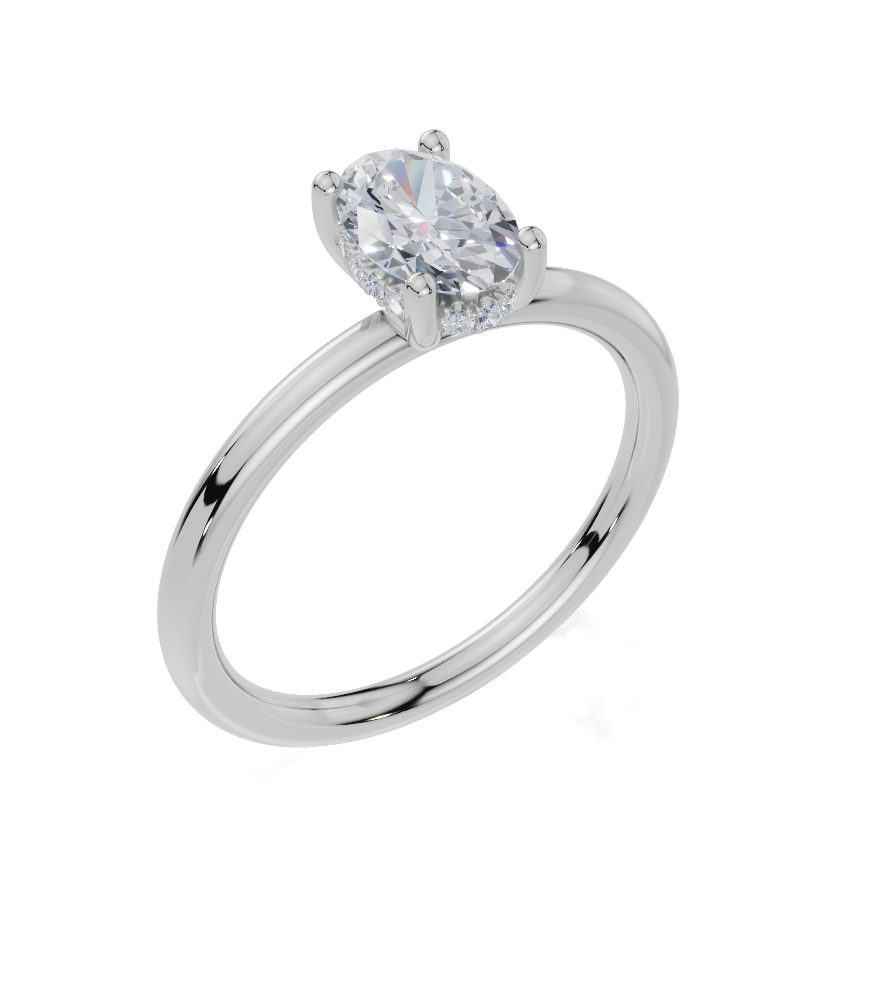 18ct Oval 0.75Carat G/H-CC SI Plain Plain Hidden Halo Diamond Ring