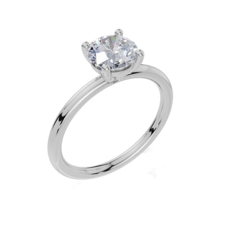 platinum Round 1.00 Carat G/H-CC SI Plain Plain 4Pr Diamond Ring
