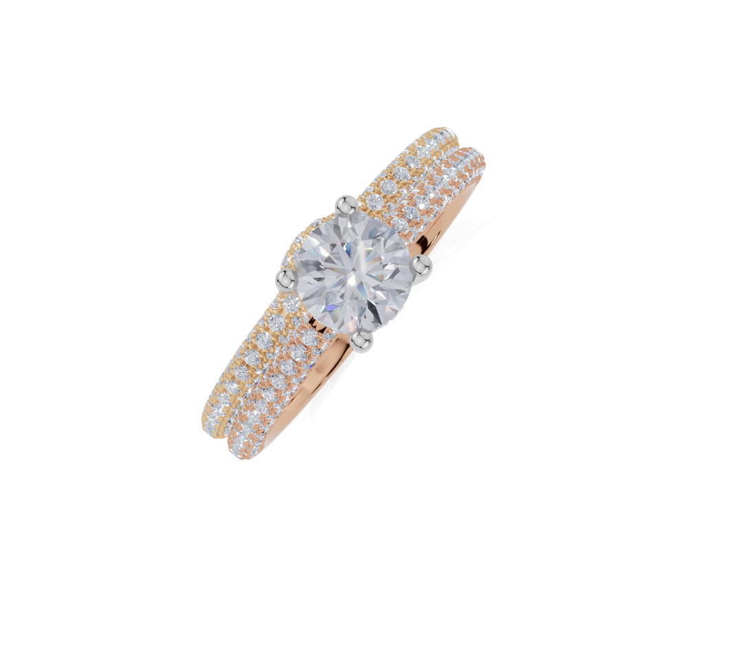 18ct Round 0.30Carat G/H-CC SI Cathedral U Micro Hidden Halo Diamond Ring
