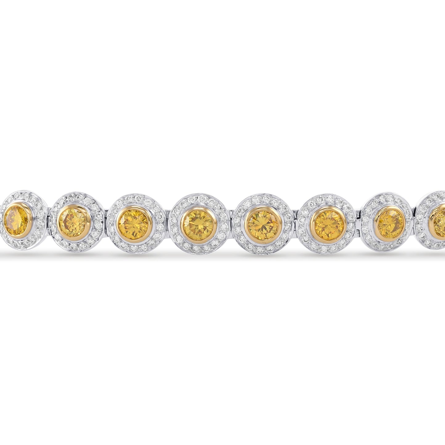 Armband mit rundem, brillantem, leuchtend gelbem Diamanten und Halo-Fassung