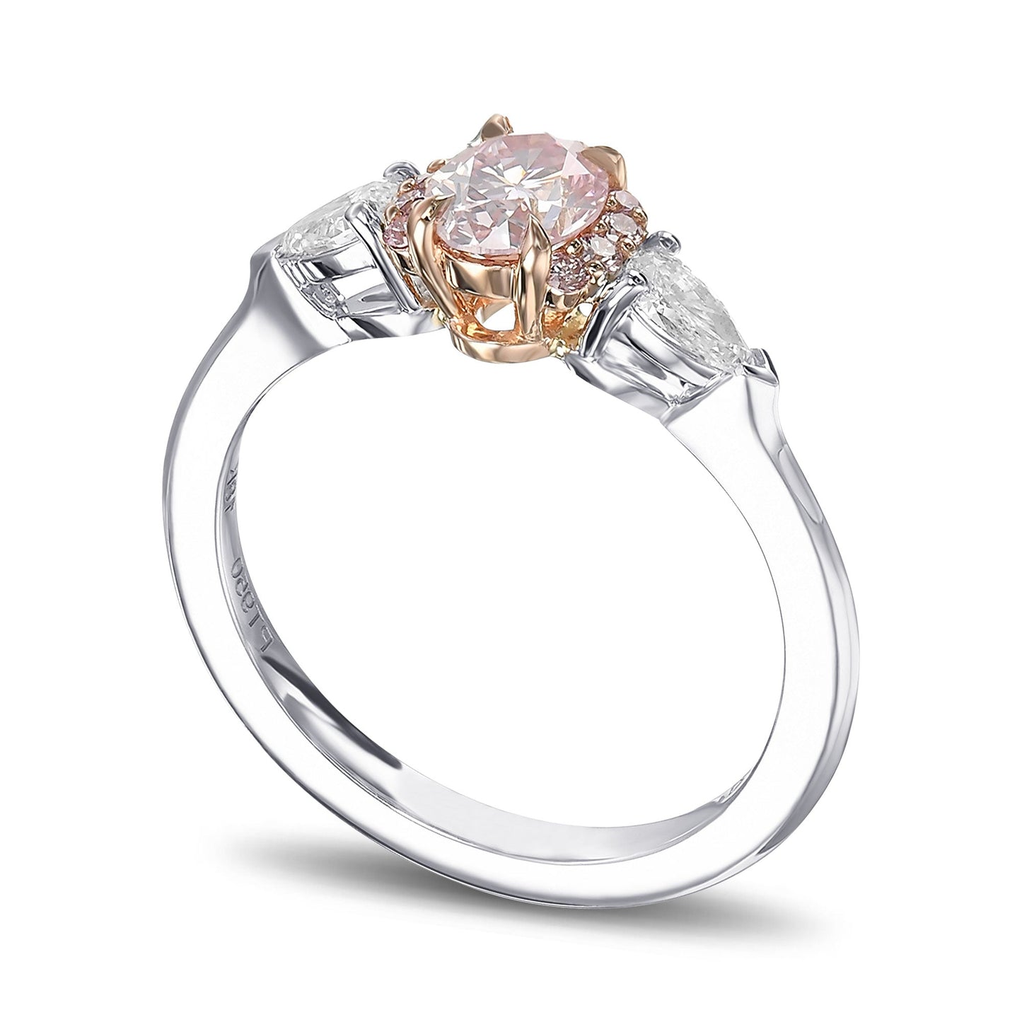 Ring mit ovalem und birnenförmigem rosa Diamanten und Halb-Halo