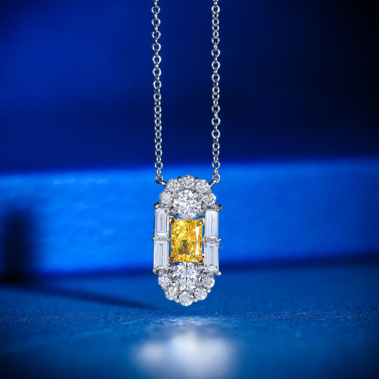Extraordinary Fancy Vivid Yellow Diamond Art Deco Pendant