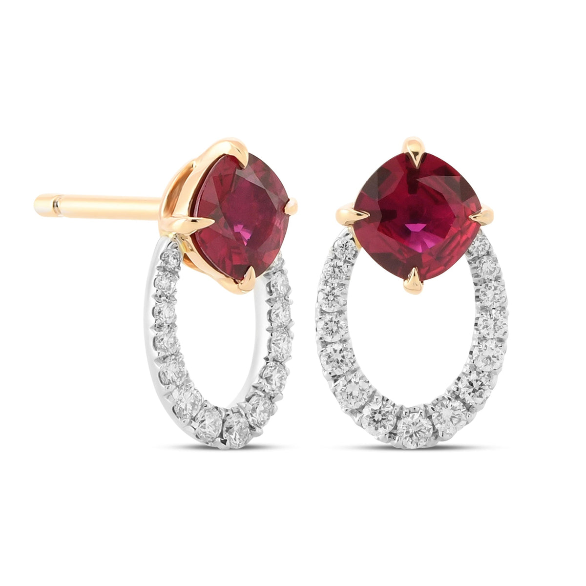 Ohrringe mit rotem Kissenrubin und Diamanten