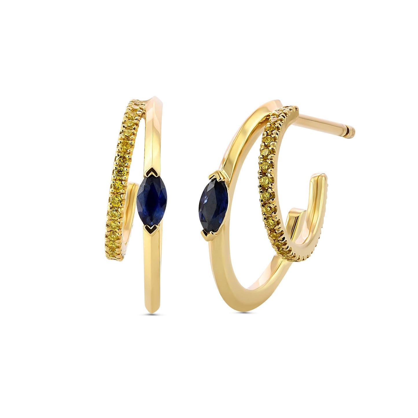 Ohrringe mit Marquise-blauem Saphir und leuchtend gelbem Diamanten
