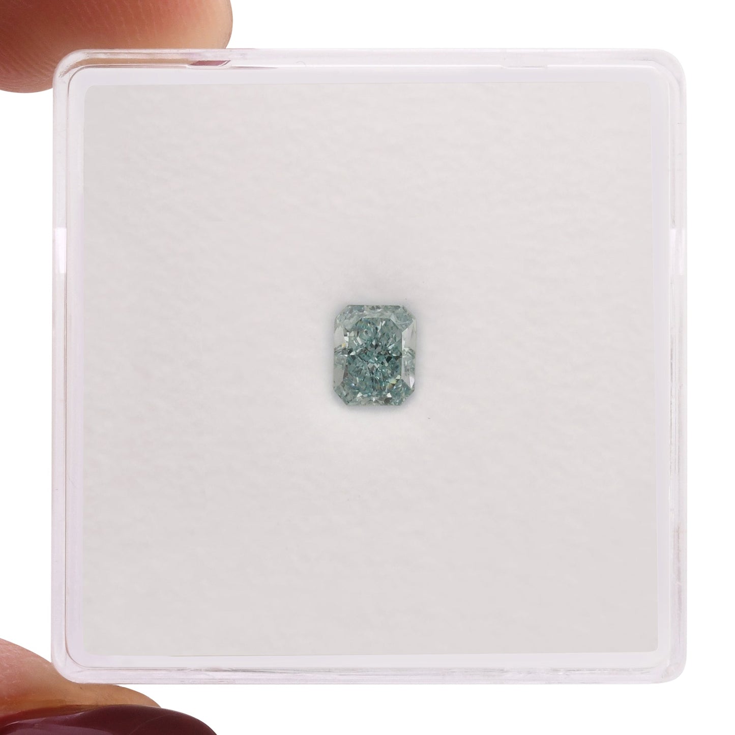0.39 Carat Fancy Intense Blue Green Radiant Diamond SI1 GIA
