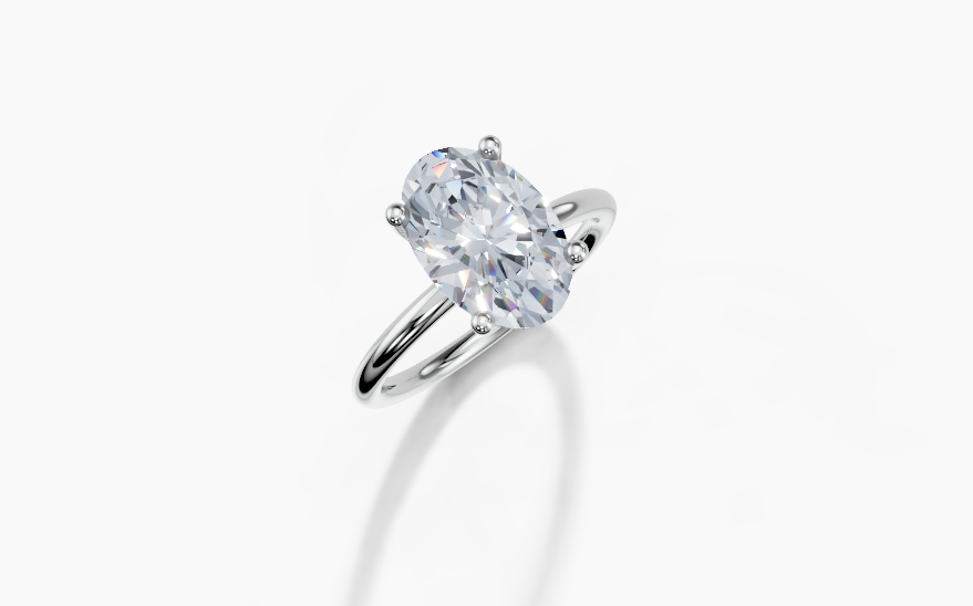 18K Oval 3 Carat G/H SI Plain Plain 4Pr Diamond Ring