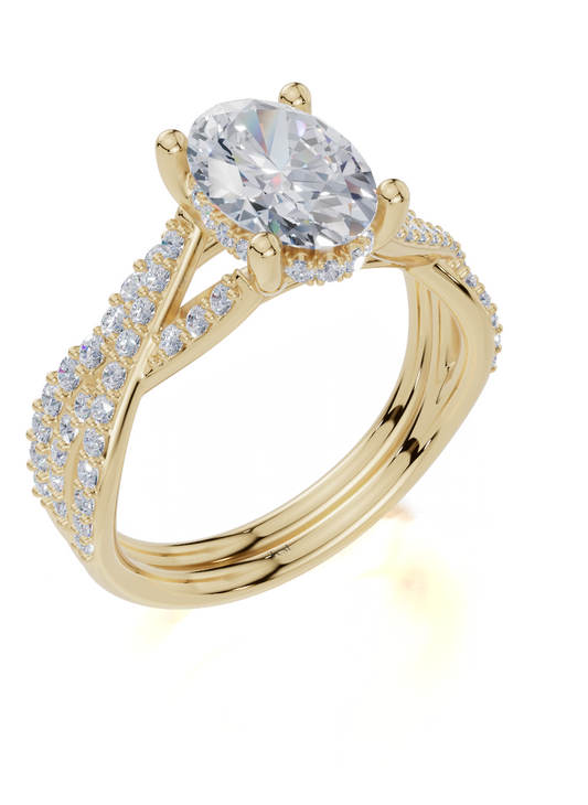 18ct Oval 1.50Carat D/E/F-LG VS/VVS Twisted Plate Prong Hidden Halo  Diamond Ring