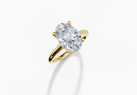 18K Oval 3 Carat D/E/F VS/VVS Cathedral Plain Hidden Halo Diamond Ring