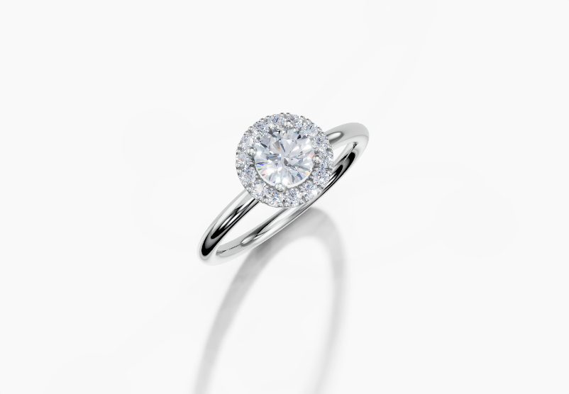 18K Round 0.3 Carat G/H SI Plain Plain Single Halo Diamond Ring