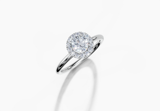 18K Round 0.3 Carat G/H SI Plain Plain Single Halo Diamond Ring
